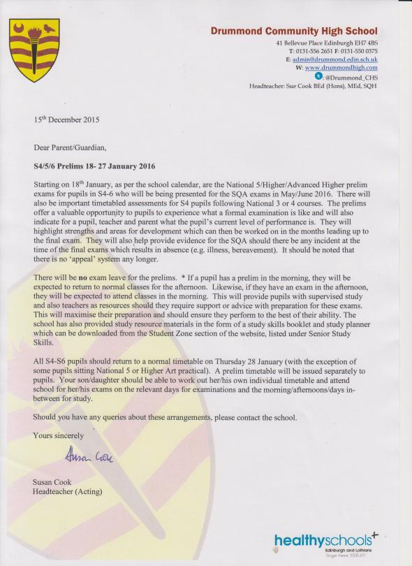 Headteacher Letter - Prelim Information for Parents/Carers