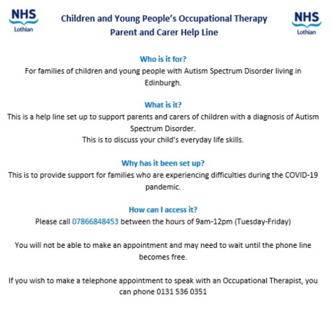 Children and Young People's occupational therapy/ Parent and Carer Help Line